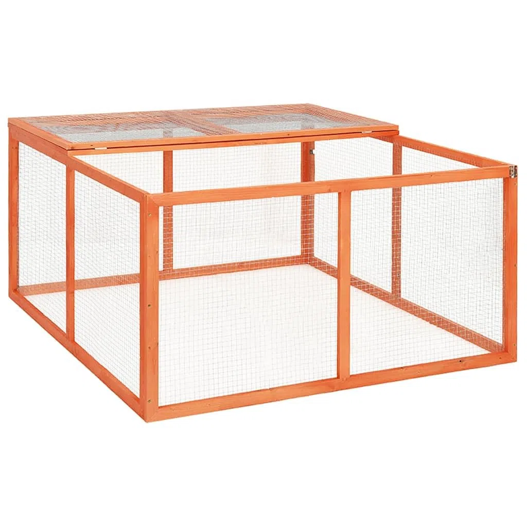 Kaninchenstall Massivholz Tanne 124x120x60 cm mit Schutzdach und Gitter, Kleintier Gehege für Kaninchen Meerschweinchen Hamster, Freilauf Haus für Garten Balkon Zimmer