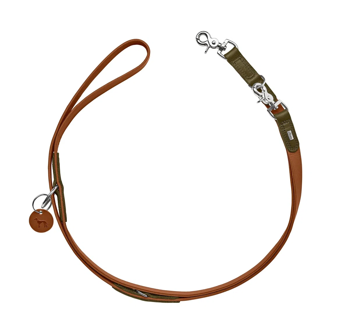 HUNTER Verstellbare Hundeführleine LEMVIG, Farbe: Cognac/Oliv, Leder, 3-Fach verstellbar, belastbar & strapazierfähig, komfortabel, elegant & trendig, Made in Germany, Größe: 20/200