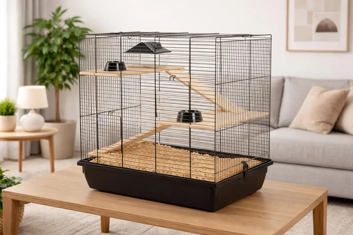 Hamsterkäfig Mäusekäfig Nagerkäfig 59 x 38 x 55 cm schwarz mit Zubehör