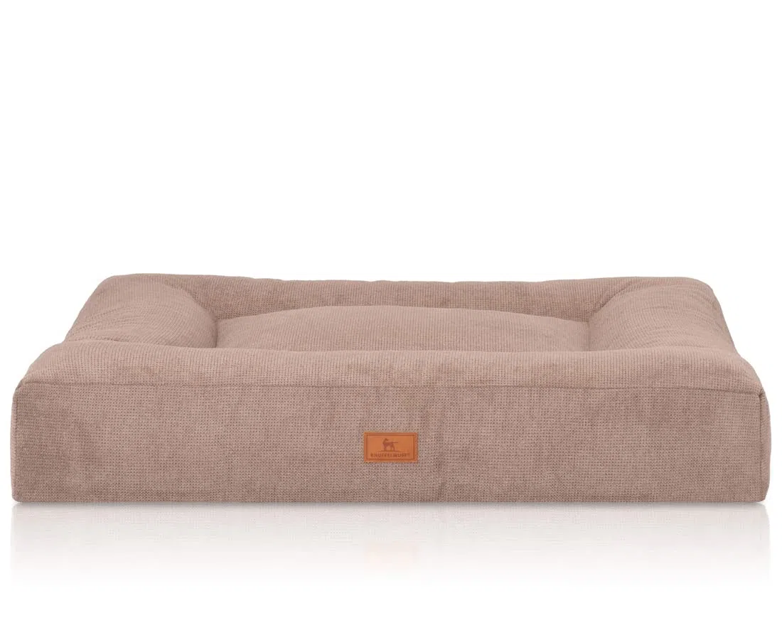 Knuffelwuff orthopädisches Hundebett aus kuscheligem Velours mit Handwebcharakter Sofia 80 x 60cm Beige - Abnehmbarer Bezug - waschbar - für große, mittelgroße und kleine Hunde