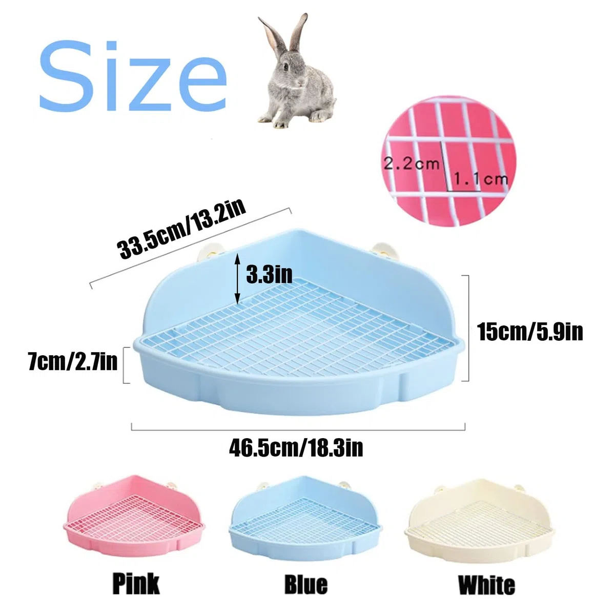 PINVNBY Extra große Ecktoilette für Kaninchen, Meerschweinchen, Frettchen | 46,5 cm großer, fächerförmiger Töpfchentrainer mit Anti-Auslaufschutz, robustem Kunststoff und Käfig-Clips | leicht zu