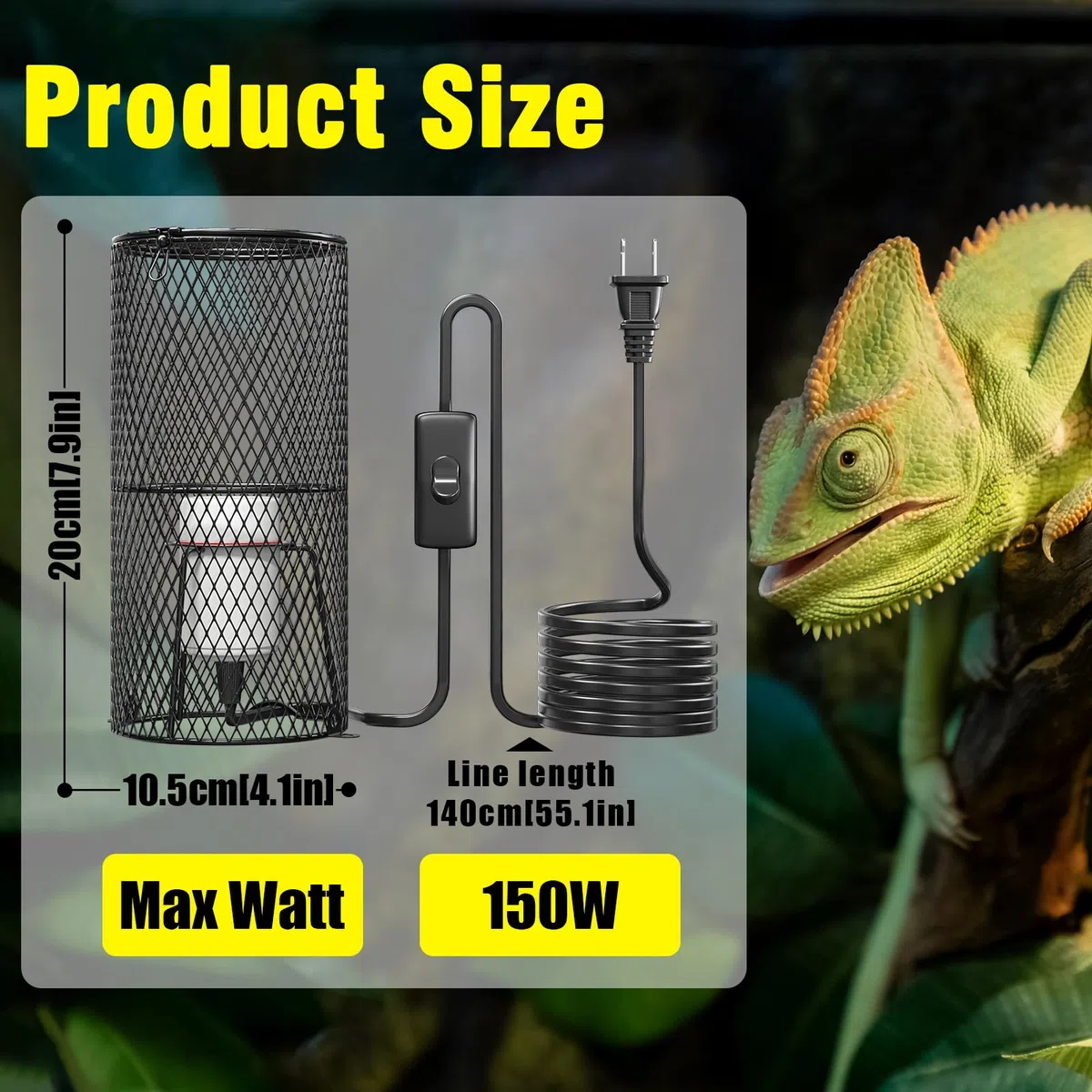 Reptilien-Wärmelampenschutz, 2 Stück, mit 150 W E26 Keramik-Halterung, Verbrühungsschutz, Netzkäfig, Reptilienlampe mit An-/Aus-Taste, Paar
