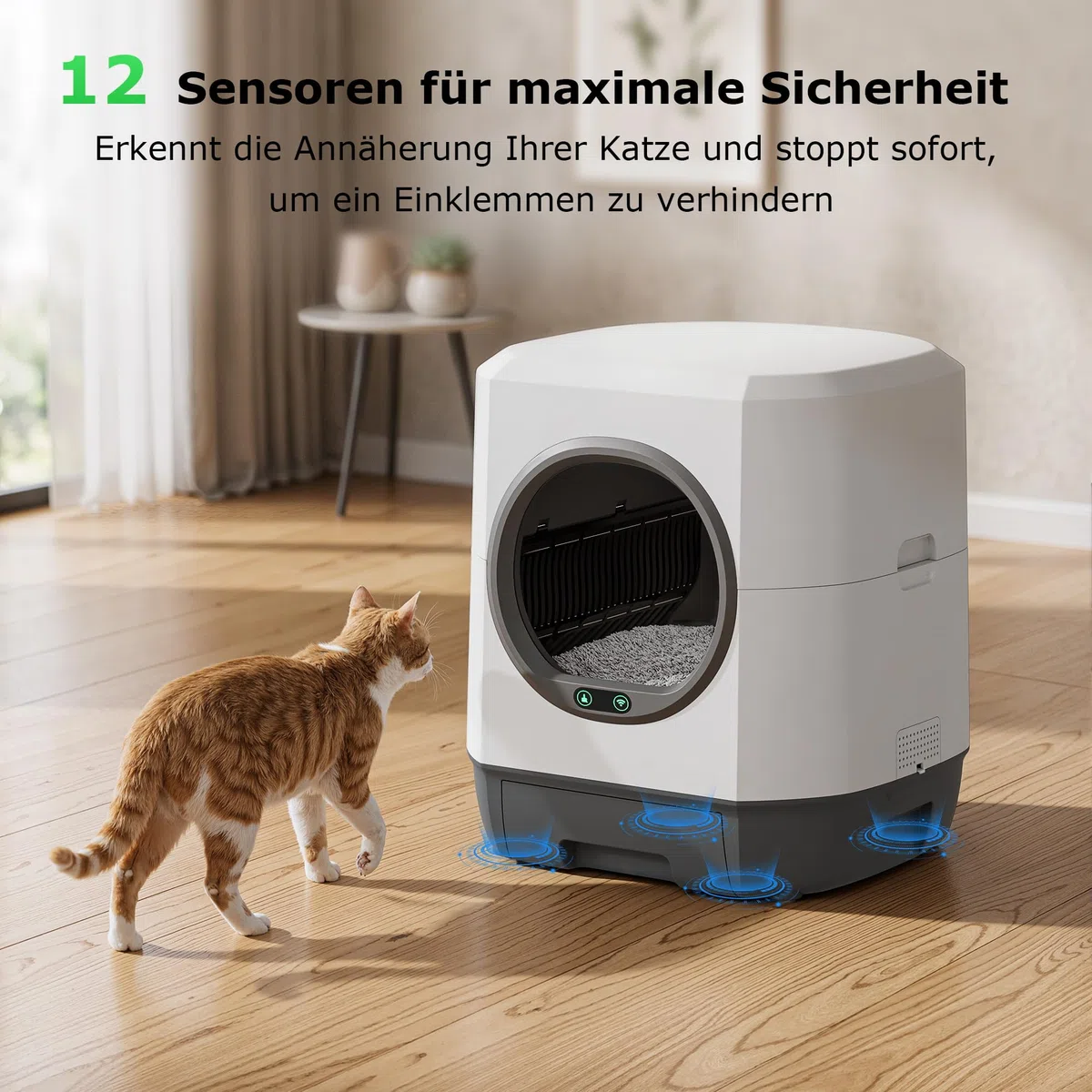 Katzenklo Selbstreinigend 90L, Katzentoilette für Mehrkatzenfamilien | Automatisches Katzenklo App-Steuerung, Geruchsbeseitigung, Mehrfachsicherheit, Großer Raum, Sicherheit, für den Innenbereich