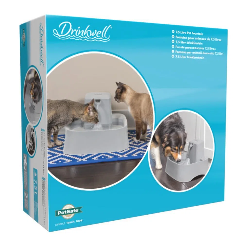 PetSafe Drinkwell Haustierbrunnen -Trinkbrunnen für Katzen und Hunde mit Wasserfall-Funktion - Fördert die Flüssigkeitsaufnahme und schützt empfindliche Schnurrhaare - 7,5 Liter Fassungsvermögen