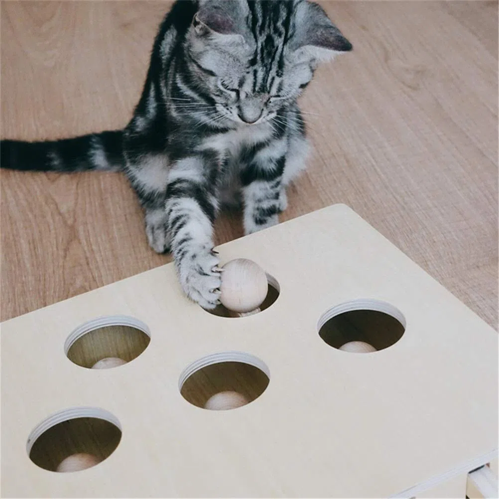 MU Katze Jagd Spielzeug Chase Maus Massive Hölzerne Interaktive Labyrinth Haustier Hamster Mit 3/5-Heiliger Maus-Loch Catch Bite Catnip Lustiges Spielzeug,3 Löcher