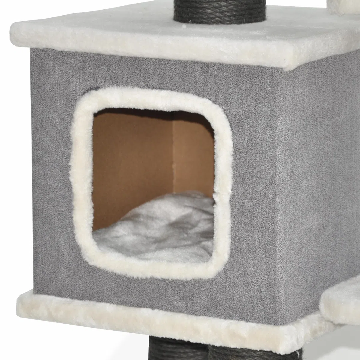 nanook Kratzbaum Katzenkratzbaum für Katzen - Katzenhöhle - Schwarze Sisalstämme - kuschlieger XL Schlafplatz - 119 x 77 x 42 cm - grau beige