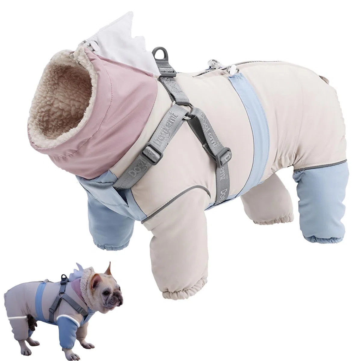 Hundemantel, Winter-Schneeanzug, Hundegeschirr-Mantel, warmer Fleece-gefütterter Overall, vierbeinige Mäntel für kleine, mittelgroße und große Hunde, verstellbare Kleidung für kaltes Wetter, S-XXXL