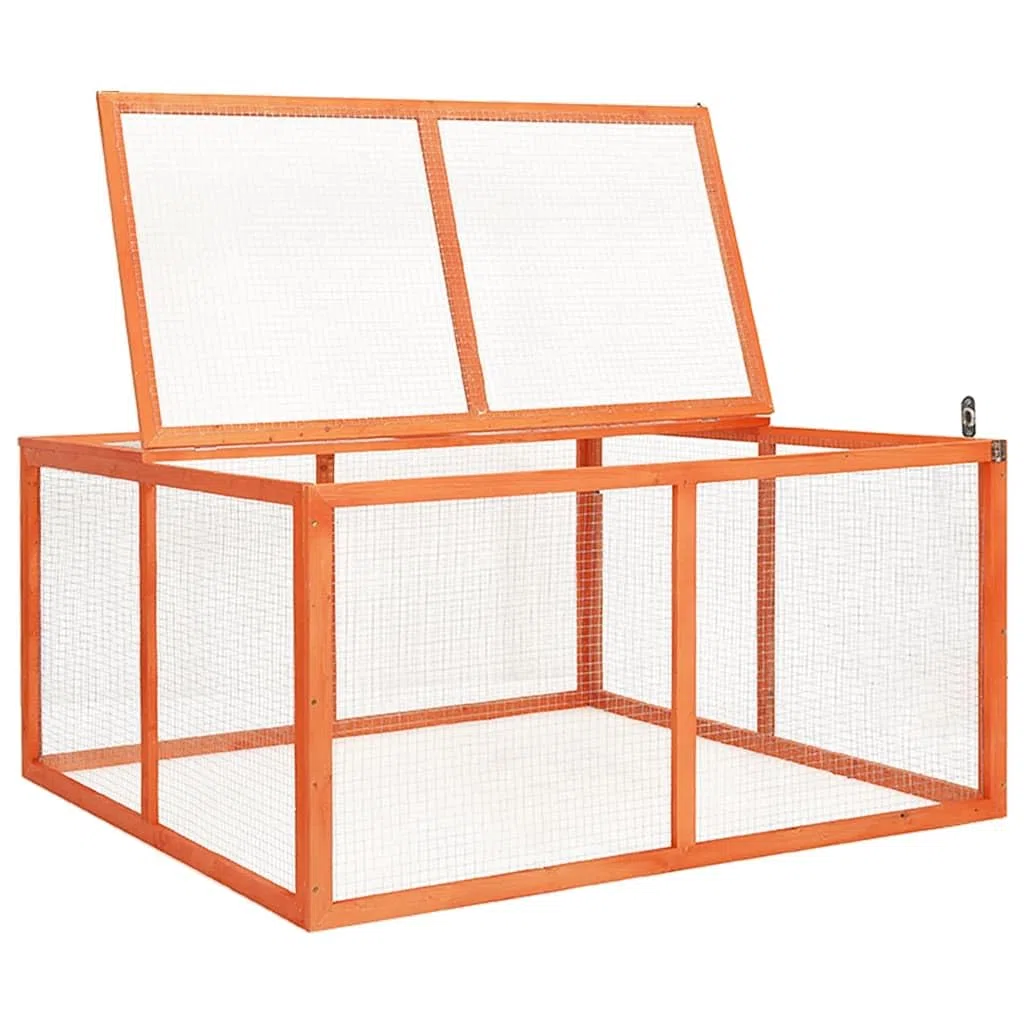 Kaninchenstall Massivholz Tanne 124x120x60 cm mit Schutzdach und Gitter, Kleintier Gehege für Kaninchen Meerschweinchen Hamster, Freilauf Haus für Garten Balkon Zimmer