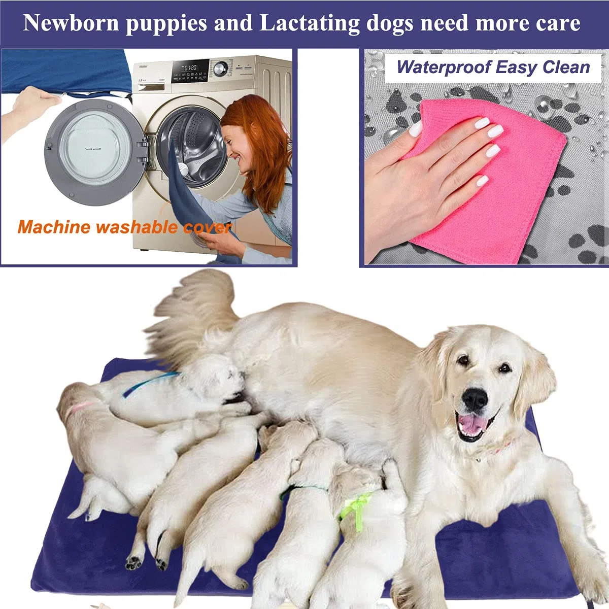 Heizkissen für Haustiere für große Hunde und Katzen, Heizkissen für Hunde, 86,4 x 53,3 cm, mit waschbarem weichem Bezug, elektrisches Heizkissen für den Innenbereich, wasserdichte Heizmatte für Katzen