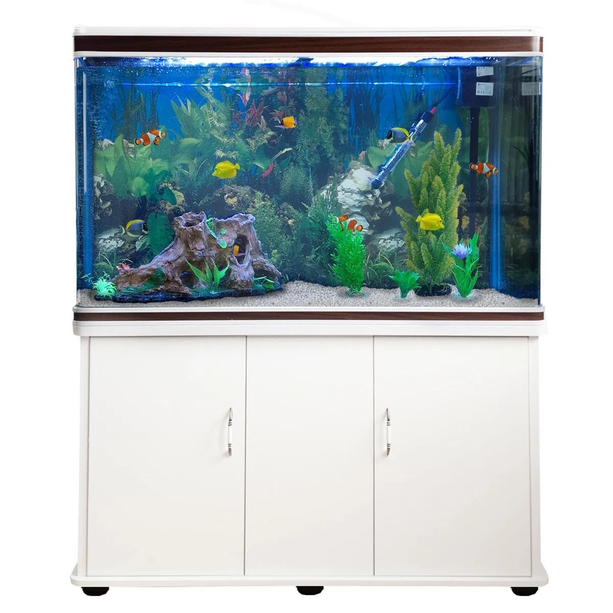 Monster Shop Aquarium 300 L Weiß - Vollständiges Starter-Set mit Aquarium, Unterschrank, Kies und Hintergrund - Ideal für Fische - Glas - 143,5 cm H x 120,5 cm B x 39 cm T