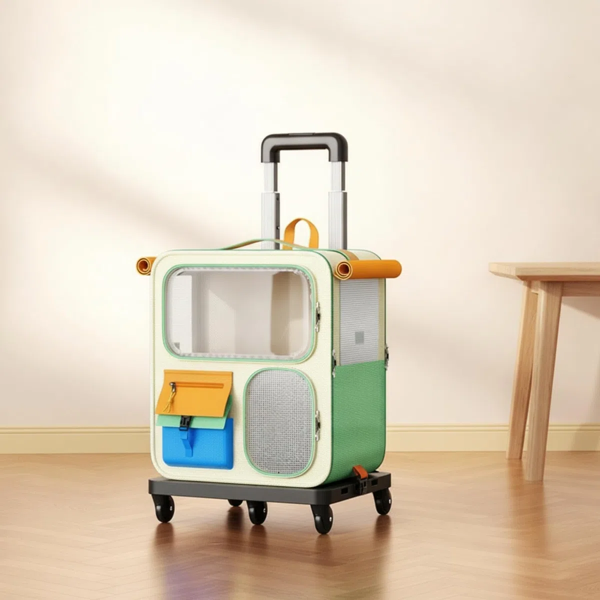 haustiertransportrucksack mit Rollen, Cremebraun, Haustier-Rucksack Mit Rollen Und Teleskopgriff, Cremefarben Und Braun
