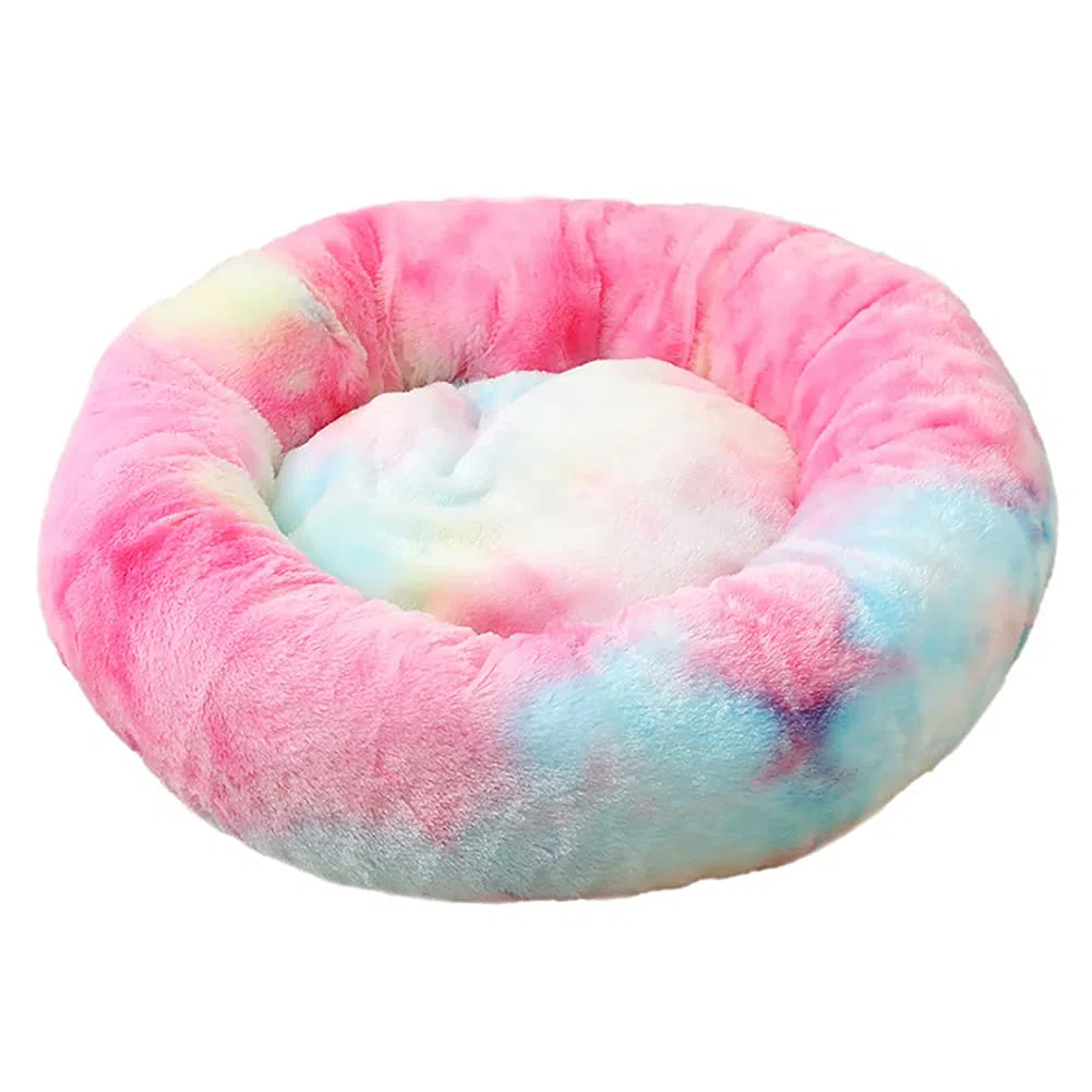 Donut Rundes Plüsch Hundebett Flauschig Waschbar Hundebett für Hunde Katzen Antistress Wolke Plüsch Hundebetten Hundekissen Hundesofa Katzenbett Farbverlauf Regenbogenfarbe 120cm