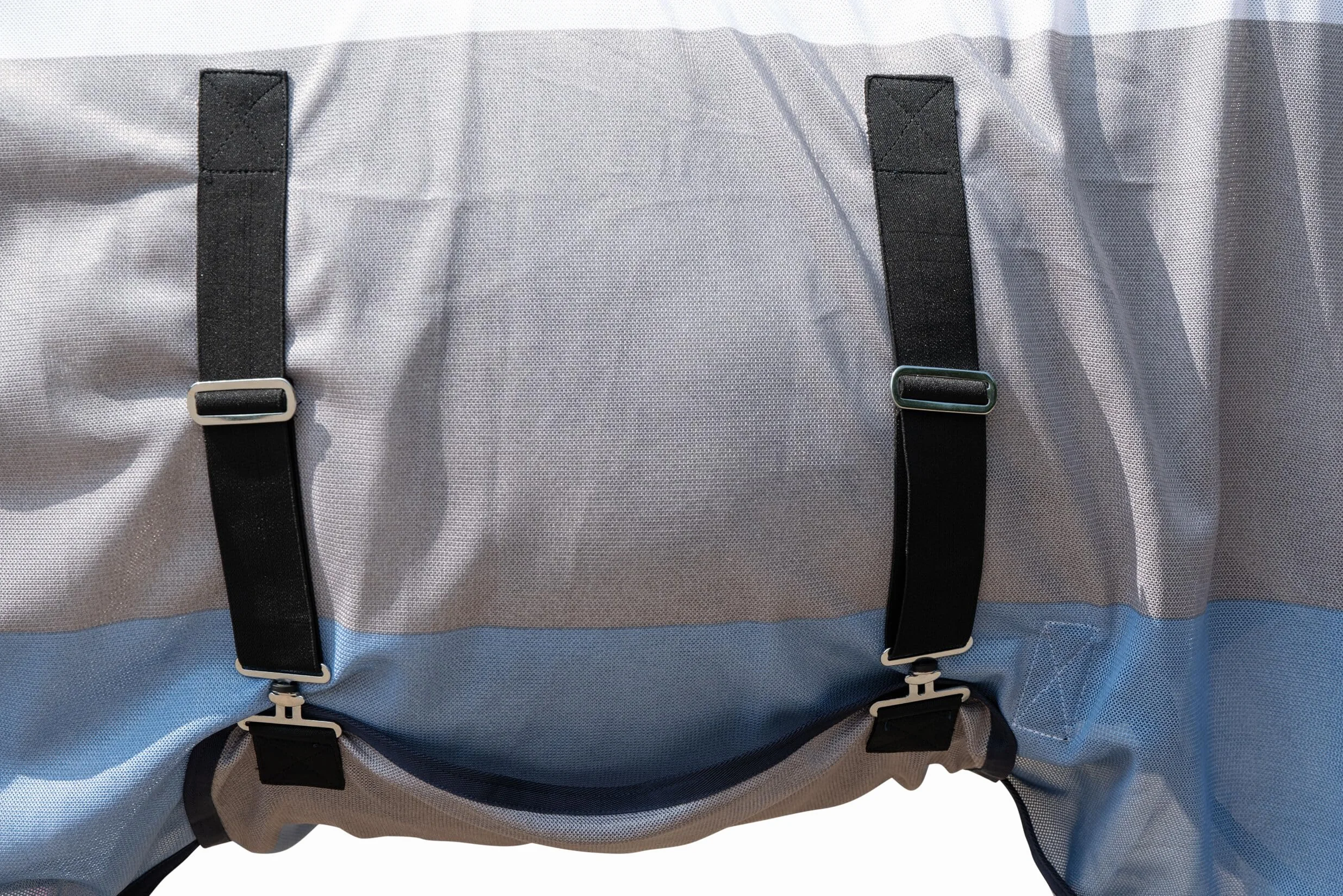 HKM Strong Fliegendecke mit Halsteil, Blau/Weiß/Grau, 155