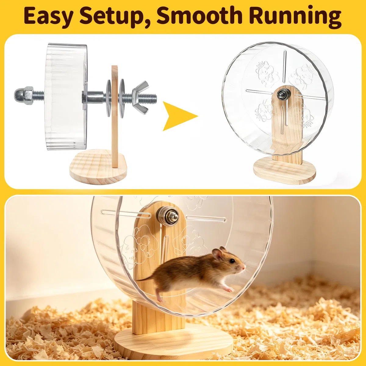 Hamsterkäfig-Zubehör-Set, lautloses Übungsrad, Labyrinth-Holzversteck, Wasserflasche mit Halterung, Kauspielzeug und interaktive Plattform für Hamster, Mäuse, Rennmäuse (All-in-One Habitat Enrichment