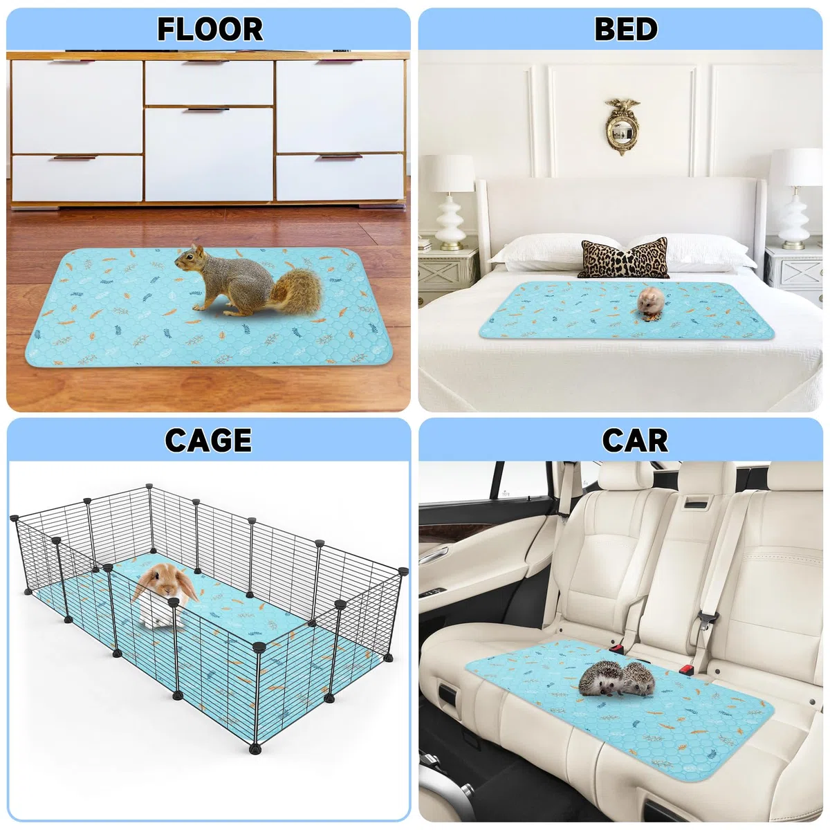 Sunheir Waschbare Meerschweinchen-Pads, 61 x 121,9 cm, wasserdicht, wiederverwendbar, für Meerschweinchen, Käfigeinlagen, saugfähige Trainingsmatte für Kleintiere, Meerschweinchen, Kaninchen, Hamster,
