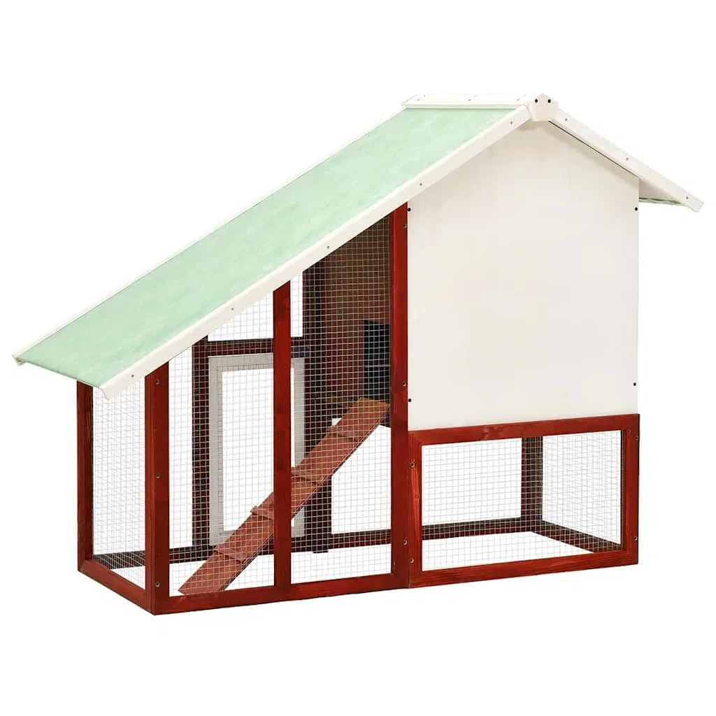 Kaninchenstall aus massivem Tannenholz 140x63x120 cm rot weiß mit mehrstöckigem Auslauf, Dach mit wasserabweisendem Stoff, Käfig und Gehege für Kaninchen, Meerschweinchen, Nager, Kleintiere