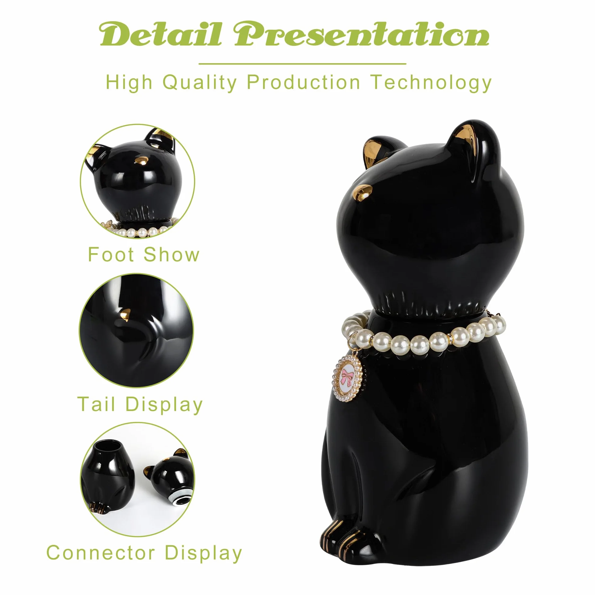 Katzenurne für Asche, Urne Katze,Katzenurnen für Asche,Haustier Einäscherung Schwarze Katze Urnen für Asche, Tierurnen für Katze Mit Katzenhalsband （8kg）