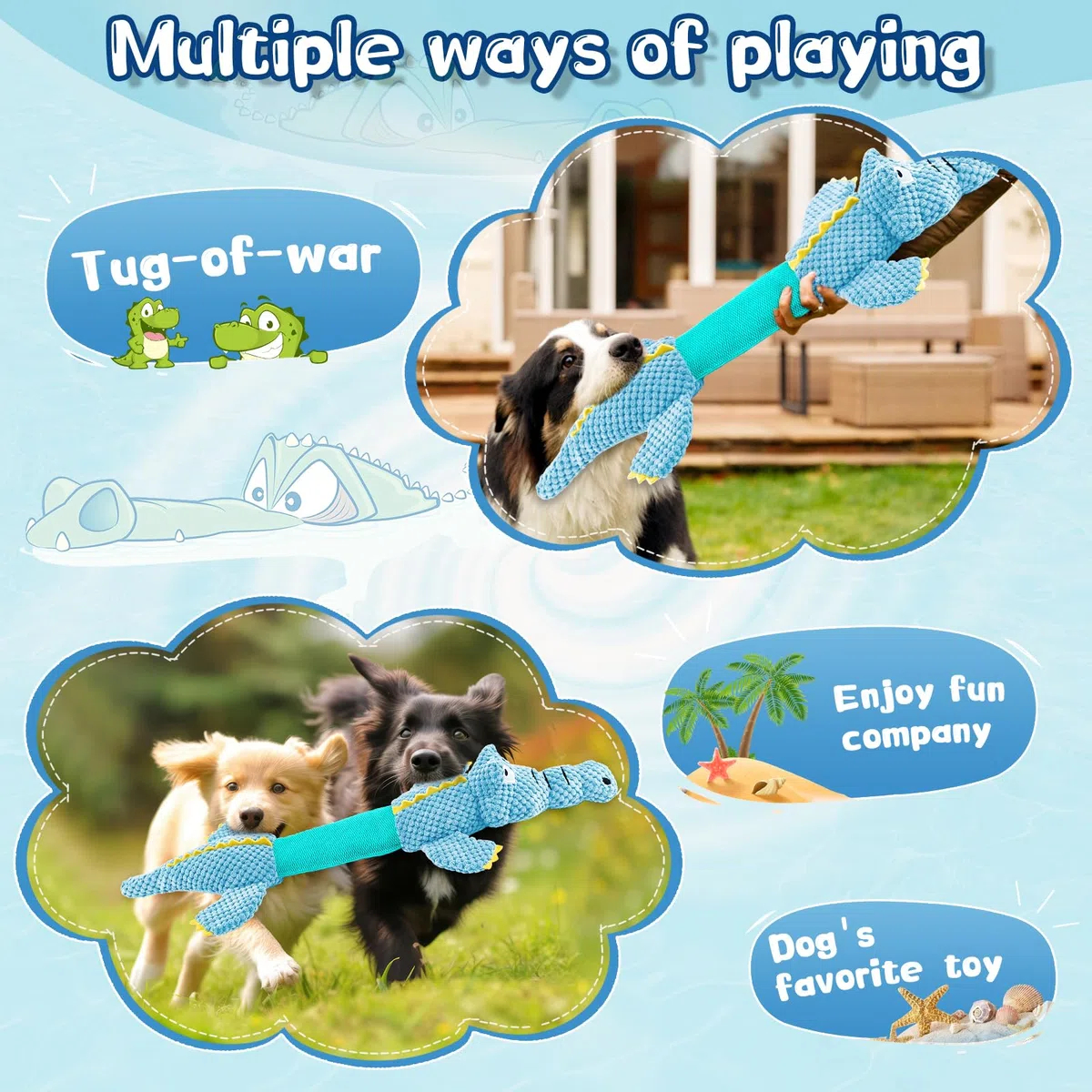 Wowbala Interaktives Zerrspiel für kleine bis große Hunderassen, quietschiges Plüschtier mit Knisterpapier, Kauspielzeug, ideal zum Beschäftigen und als Belohnung beim Training (Blau)