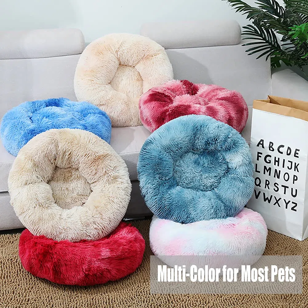 Donut Rundes Plüsch Hundebett Flauschig Waschbar Hundebett für Hunde Katzen Antistress Wolke Plüsch Hundebetten Hundekissen Hundesofa Katzenbett Farbverlauf Regenbogenfarbe 120cm
