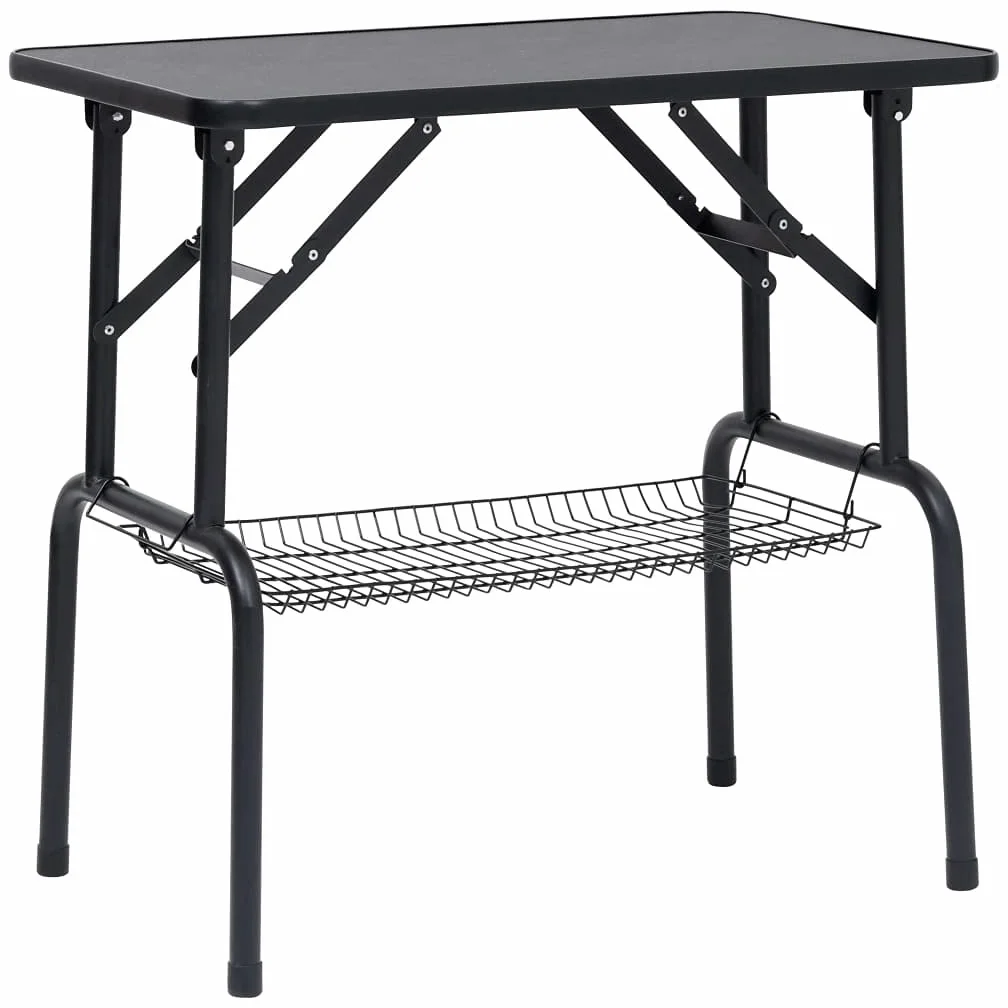 Verstellbarer Trimmtisch für Hunde und Katzen mit Edelstahl-Galgen, rutschfeste Oberfläche, Aufbewahrungskorb, 81x48,5x80 cm, inklusive Halteschlaufe