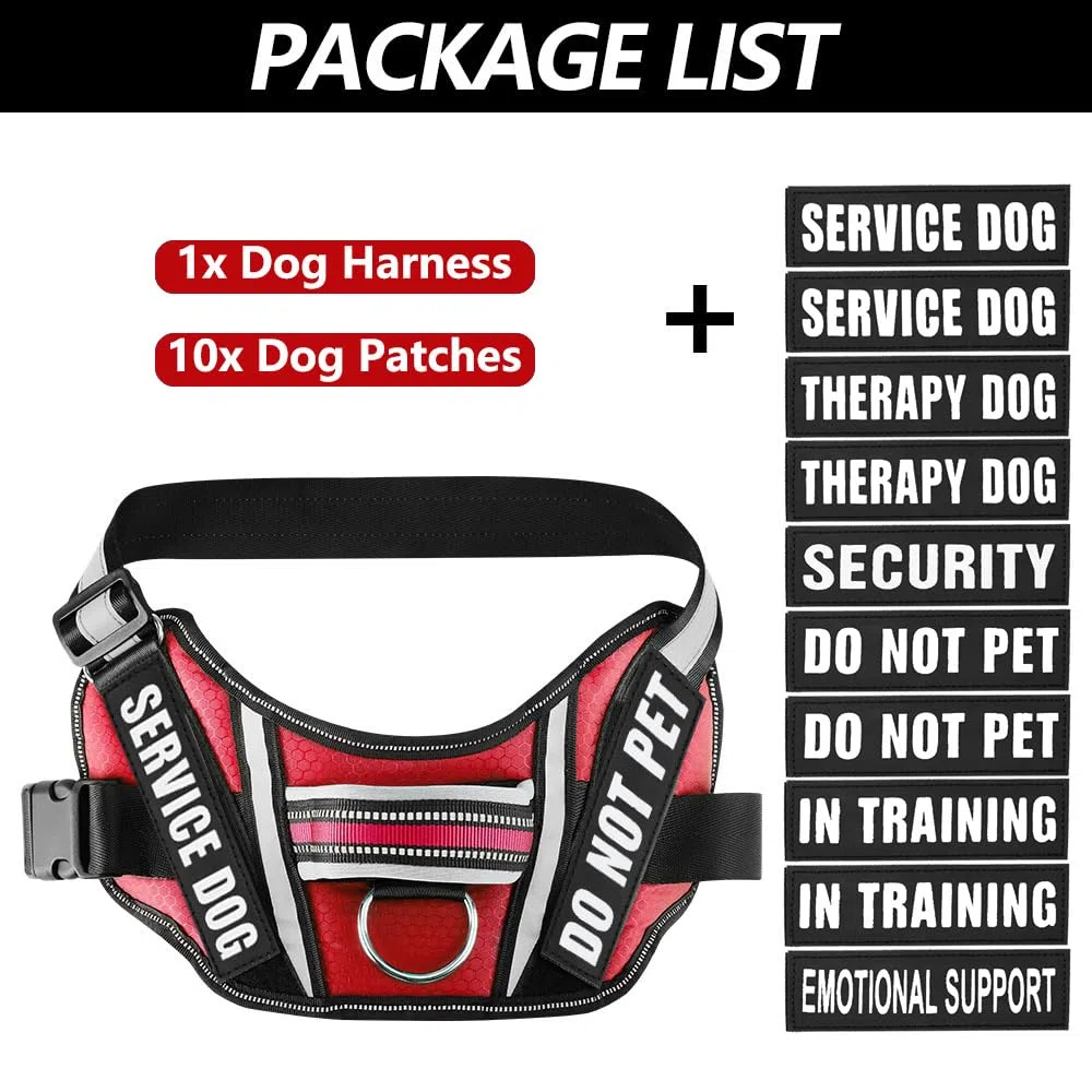 Hundegeschirr und Patches Set, Animire im Trainingsservice Hundegeschirr mit 10 Hundeflicken, Reflektierende Hundeweste mit Griff für kleine, mittelgroße und extra große Hunde