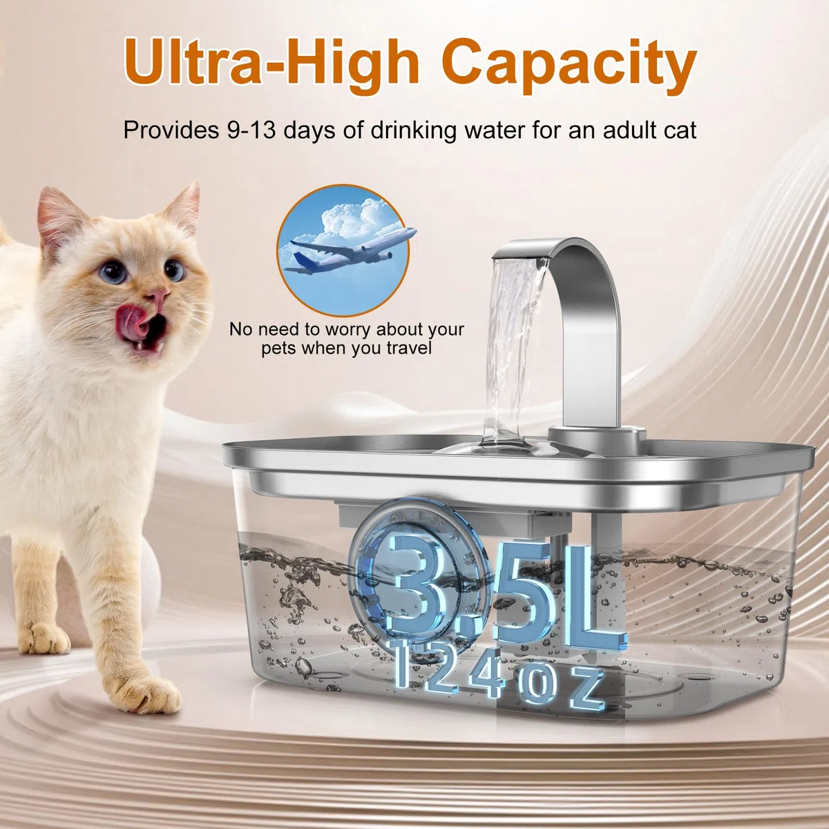 Bobo&Dragon Katzen Wasserbrunnen Edelstahl, 3,515.3 g/3.5L Katze Trinkbrunnen, Automatischer Hund Wasserspender Innen, Wassernapf für Katzen Hunde Haustiere Eingebaute 4+4 Ersatzfilter