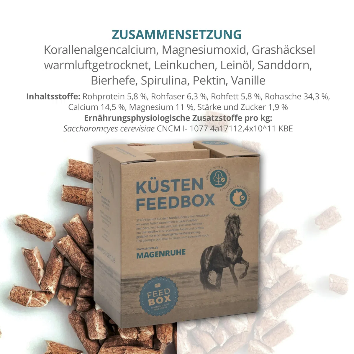 STRÖH Magenruhe Pellets für Pferde - Ergänzungsfutter - 12kg Feedbox