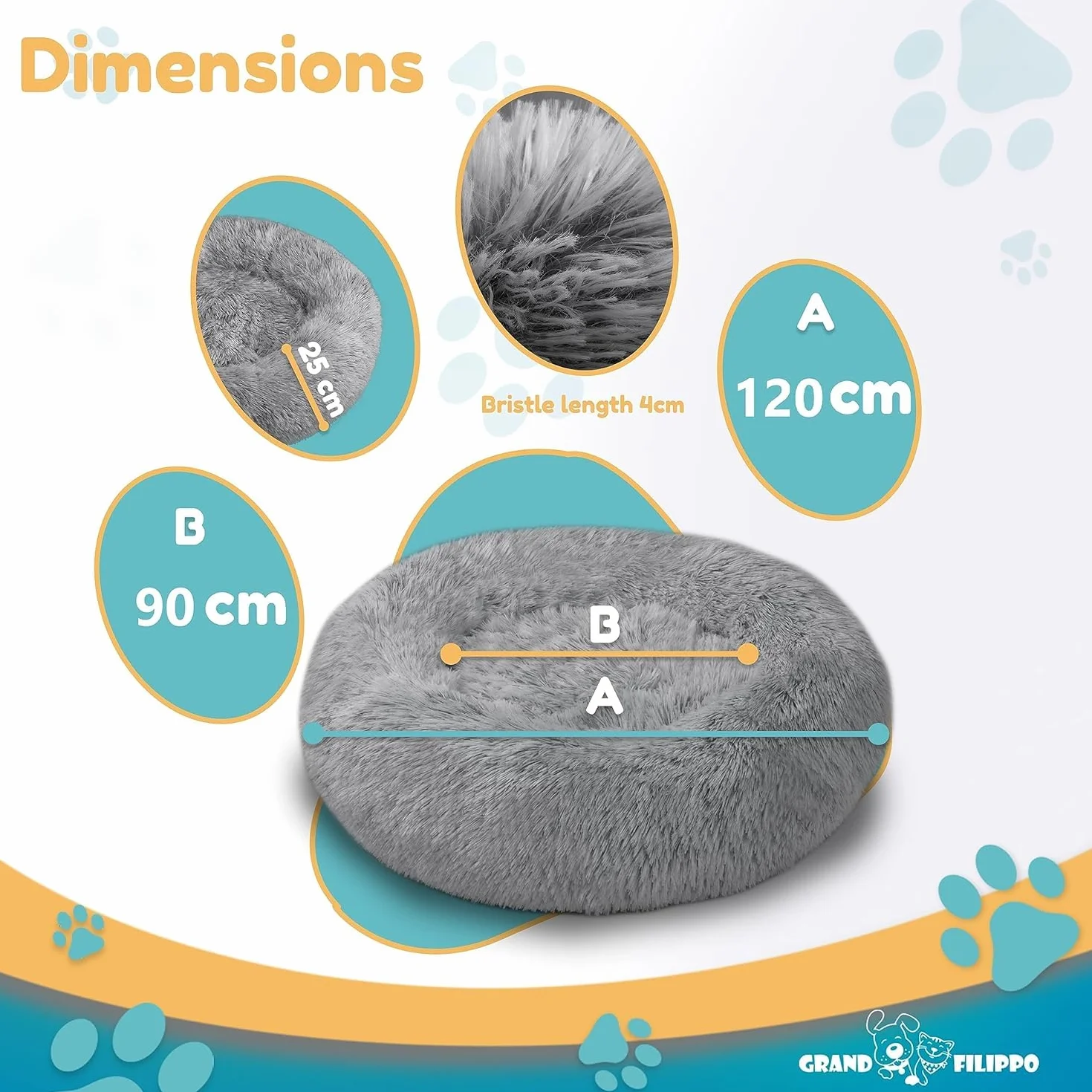 Fluffy Hundebett mit waschbarem Bezug 120 cm - Handgefertigt Hundebett Flauschig - Hundekissen Flauschig - Katzenbett Maschinenwaschbar - Rund Katzenbett Beige