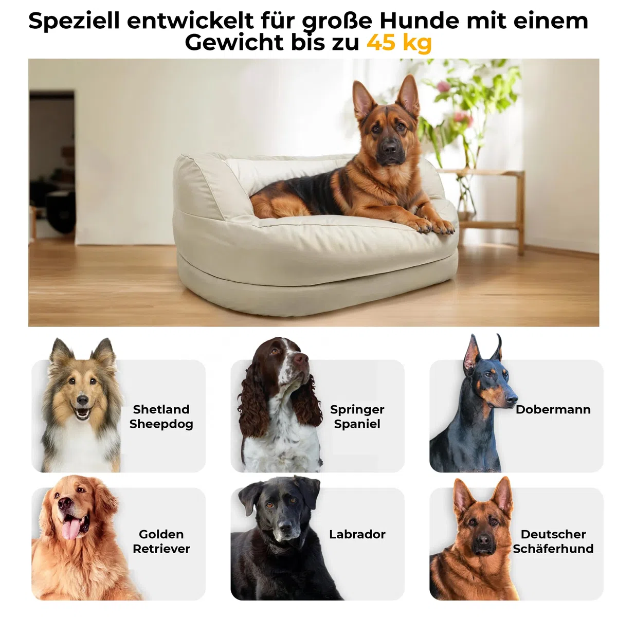 Anti Stress Hundebett Beruhigend, Orthopädisches Katzenbett und Hundekissen, Kuscheliger Waschbarer Haustier Schlafplatz Rund, Beige 100 x 70 x 40 cm