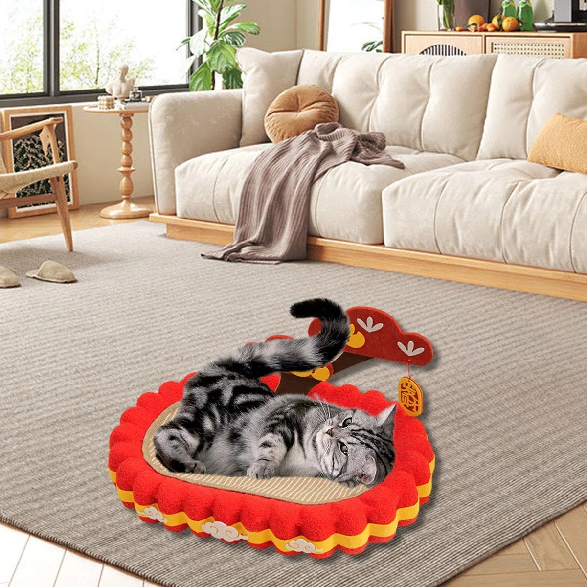 Kratzfester Katzenkratzer Mit Hängetag – 64X cm | kratzfestes Material, atmungsaktiv, ovales Design, vielseitig einsetzbar