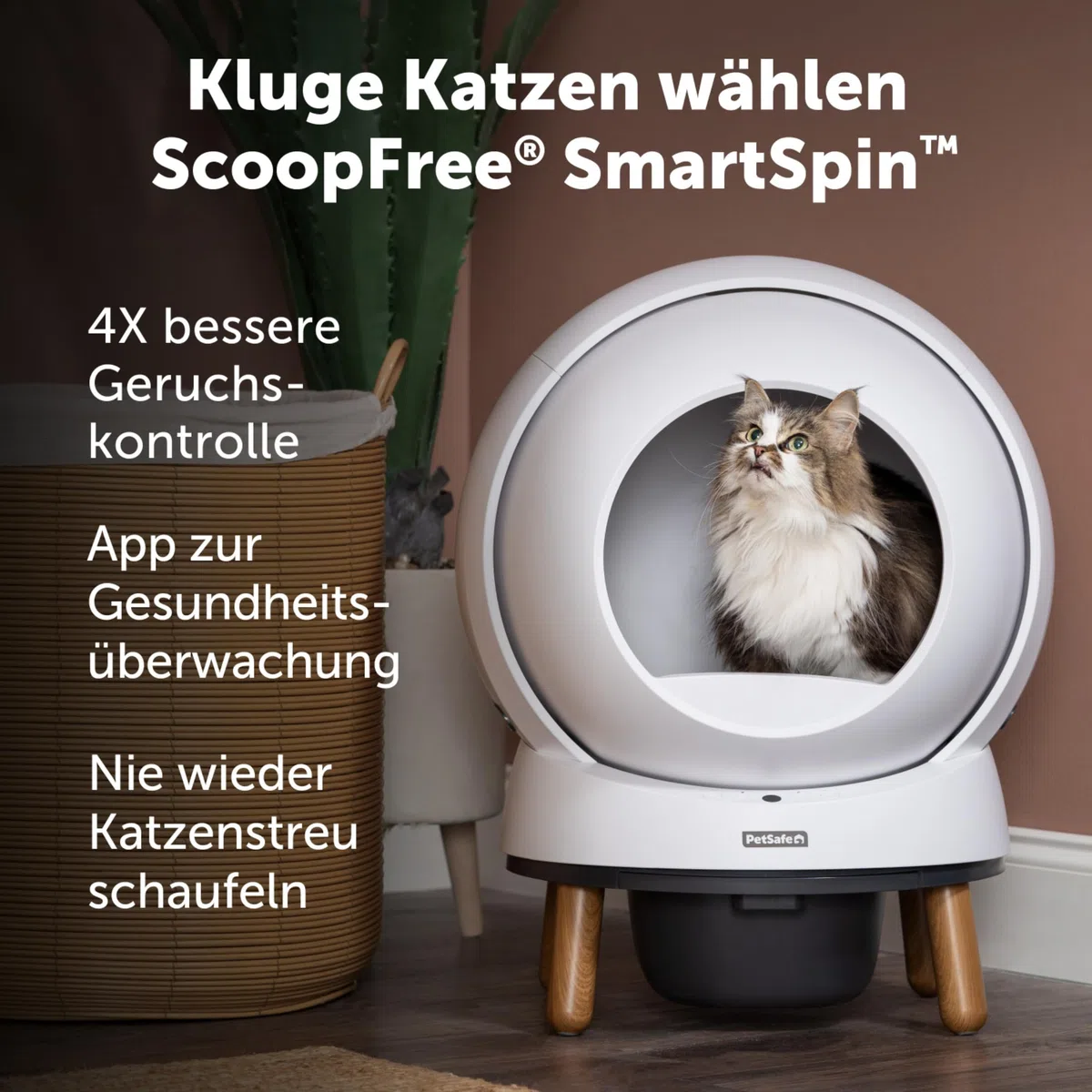 PetSafe ScoopFree SmartSpin Selbstreinigende Katzentoilette | Fortschrittliche Geruchsbekämpfung, Gesundheitsmonitor, App-gesteuert, Kompatibel mit Jeder Streu