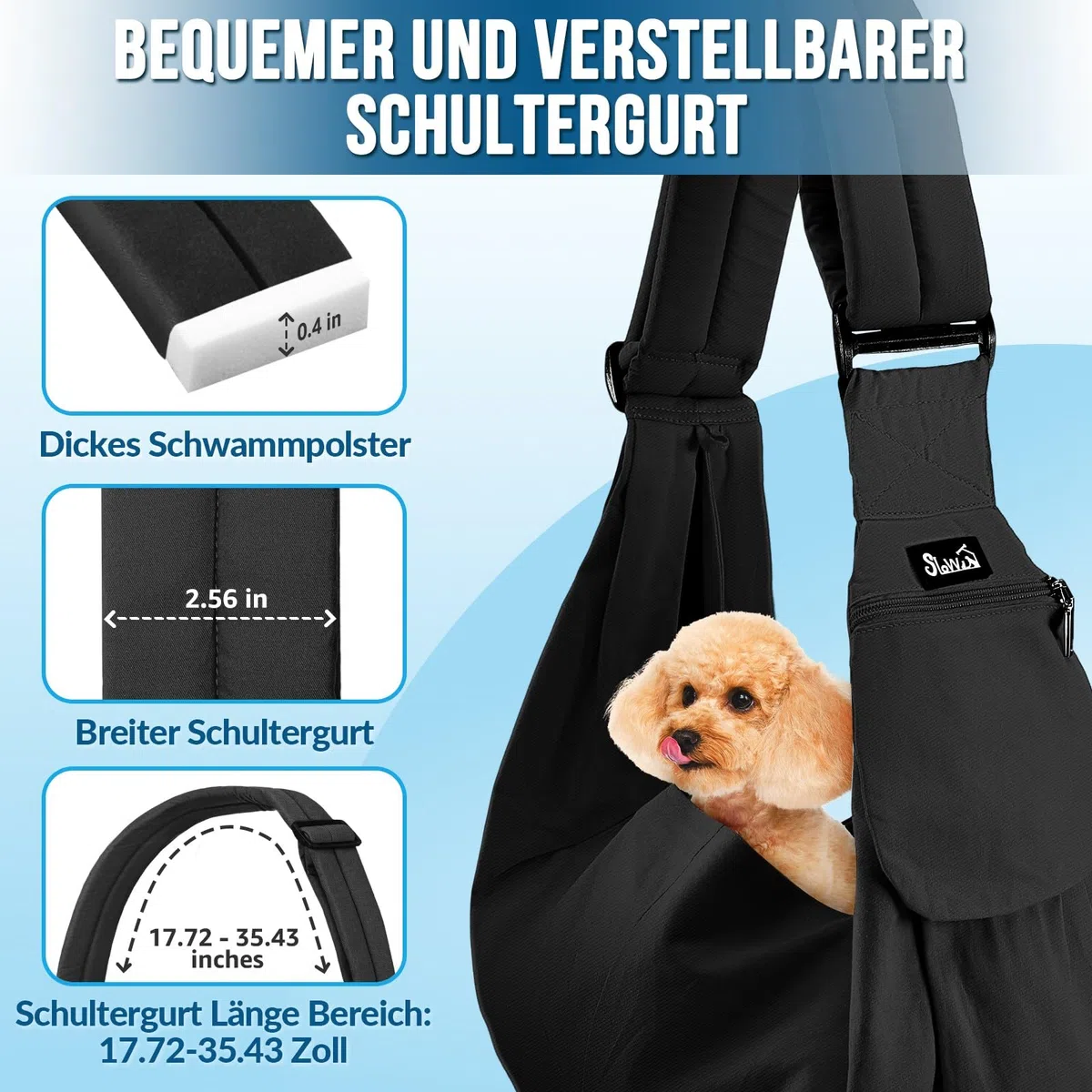SlowTon Hundetragetasche, Haustier Hundetasche mit verstellbarem, gepolstertem Schultergurt und Fronttasche Tragetasche Hund für Spaziergang (Schwarz-Wasserdicht, L(Für Haustiere 4,5-7,2 kg))