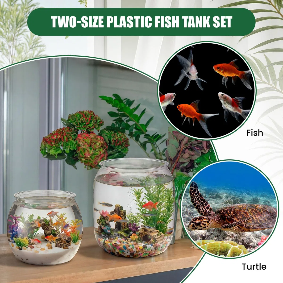 Kunststoff-Fischschale, 2 Stück, groß, rund, transparent, Betta-Aquarium, bruchsicher, Hydrokultur-Pflanzgefäß, Mehrzweckbehälter für Terrarium, Blumenvase, Tafelaufsatz