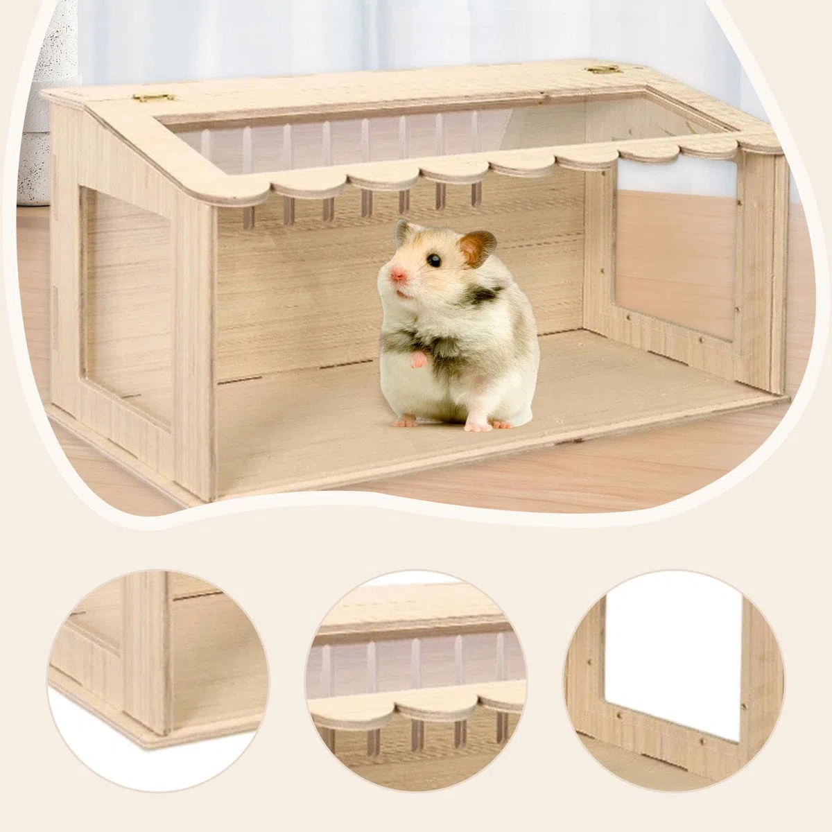 Gralara Hamsterkäfig Holz, Häuschen Holz Hamsterhaus, Hamsterhaus Holz Hamster Versteck Käfig Deko Zubehör, Kleintier Gehege Nistkasten Brutbox mit Fenster für Mäuse Chinchillas Vögel, 60 x 30 x 30cm