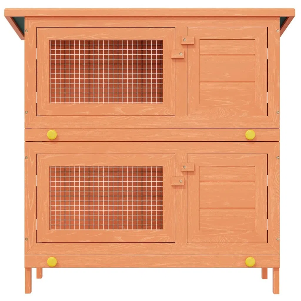 Kaninchenstall Kleintierhaus aus Holz mit 4 Türen, wetterfestem Dach, großem Auslauf und Drahtgitter, ideal als Gehege und Schlafplatz für Kaninchen, Meerschweinchen