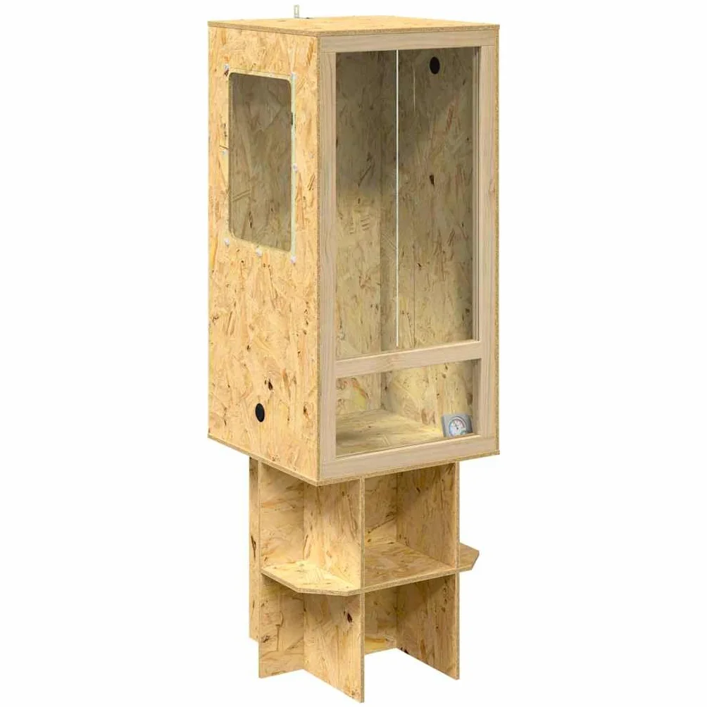 Terrarium aus OSB 50 x 50 x 150 cm für Reptilien und Nager - Großes Reptilienterrarium mit Glasschiebetüren und Thermometer