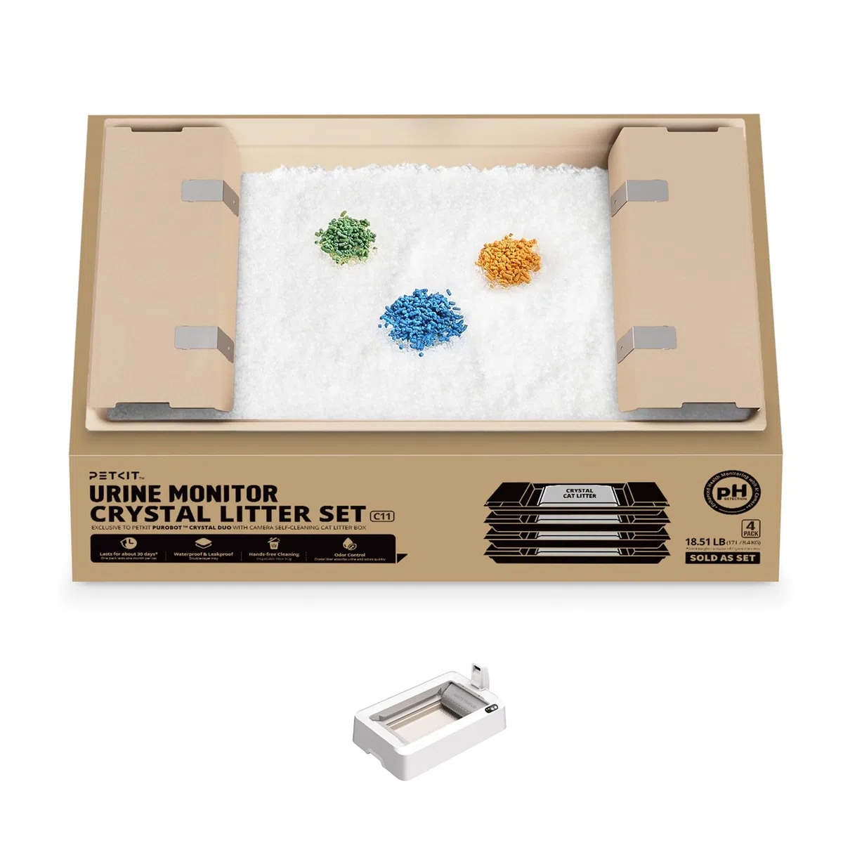 PETKIT Kristall Katzenstreu Set, pH-Farberkennung,Geruchsstark, Ohne Schaufeln, Einweg-Schale,Für PETKIT Purobot Crystal Duo,4er-Pack
