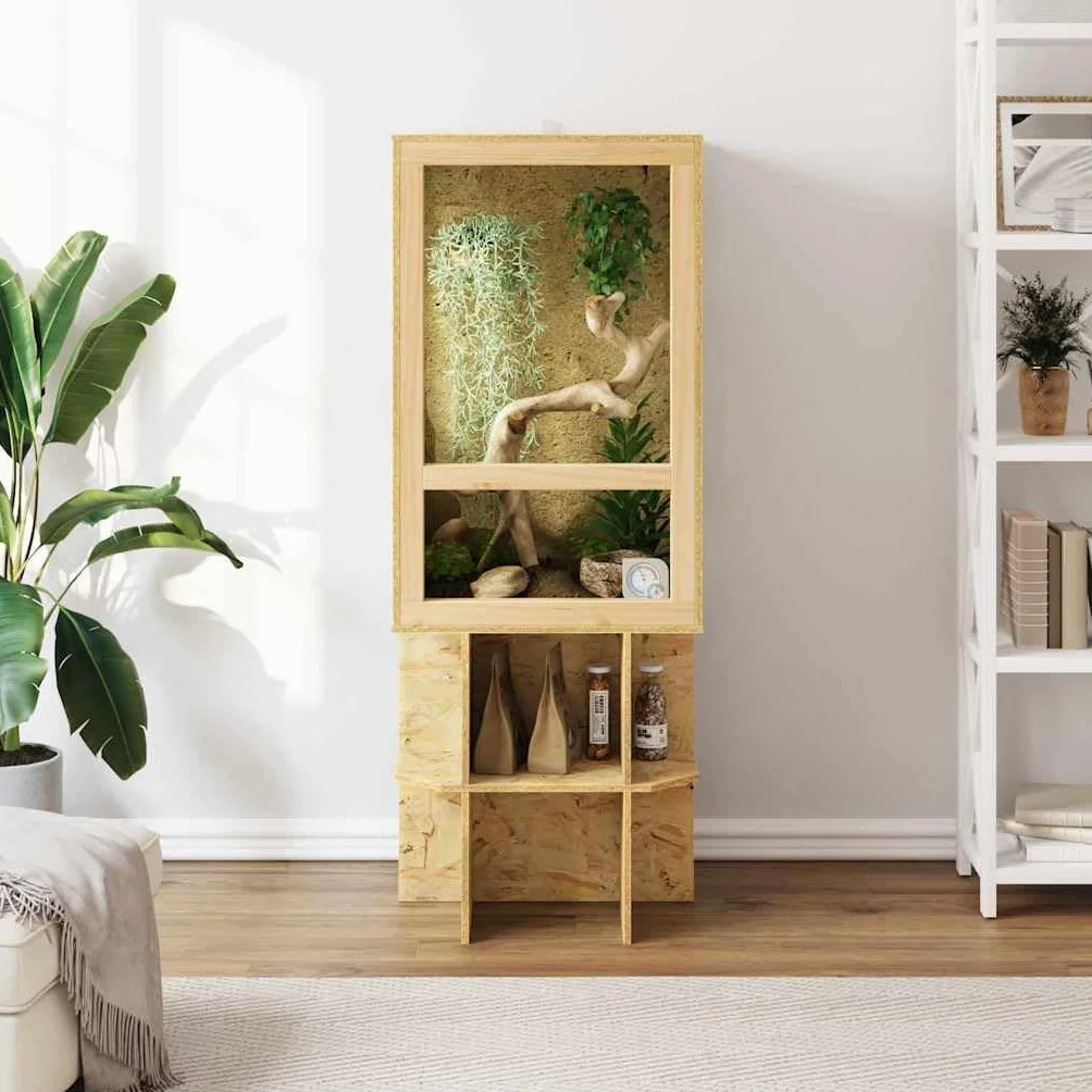 Terrarium Braun OSB 50 x 50 x 130 cm mit Glasschiebetür und Belüftung, vielseitiges Reptilienhaus für Schlange, Amphibie, Vivarium, Paludarium und Wüstenterrarium