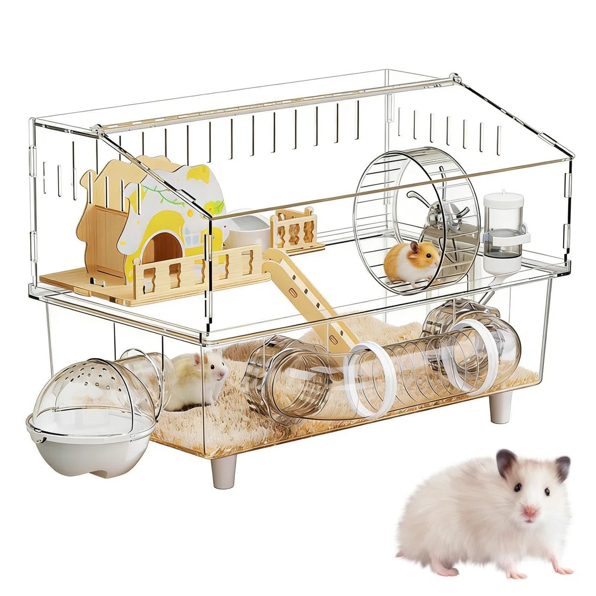 Hamsterkäfig 2-stöckiges, Nagetierheim | Geräumiger Hamsterkäfig mit Trinkflasche und Toilette für Kleintiere wie Meerschweinchen, Beobachtung zu Hause oder