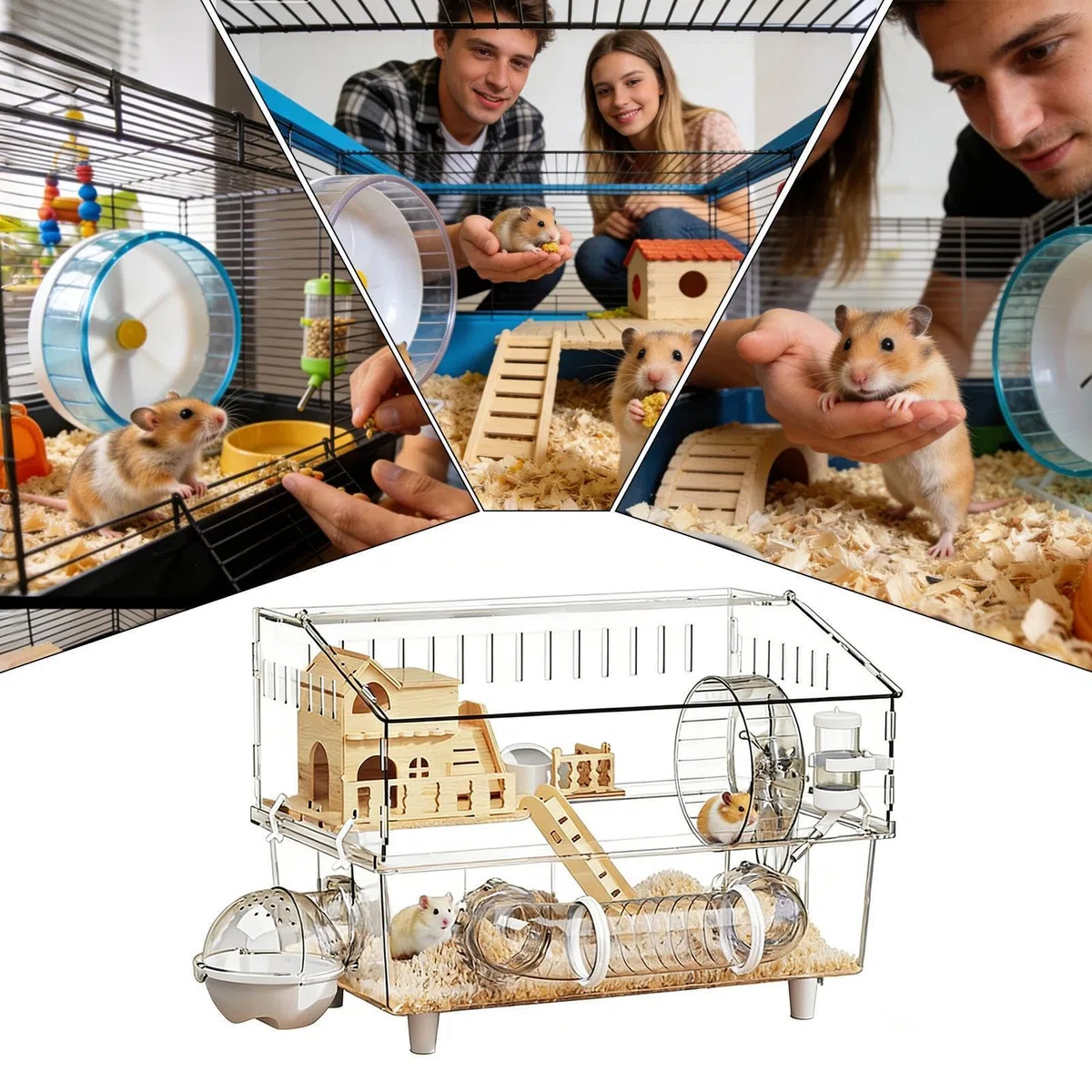Hamsterkäfig 2-stöckiger Nagerkäfig aus Klarsicht | Geräumiger Hamsterkäfig mit Trinkflasche und Toilette für Kleintiere wie Meerschweinchen, für den Einsatz zu Hause,