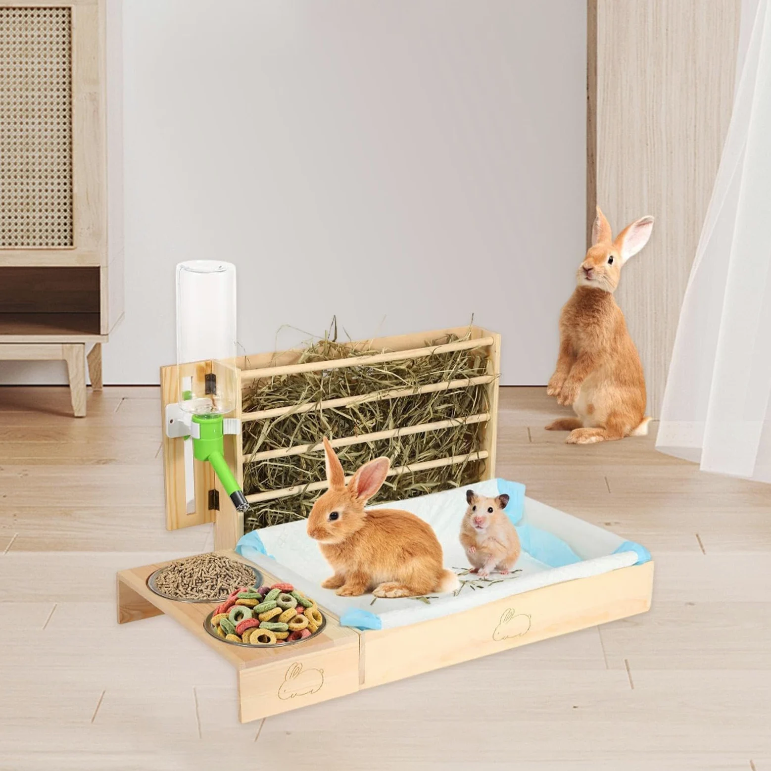 Heuraufe mit Streuschale für Kaninchen Und Meerschweinchen