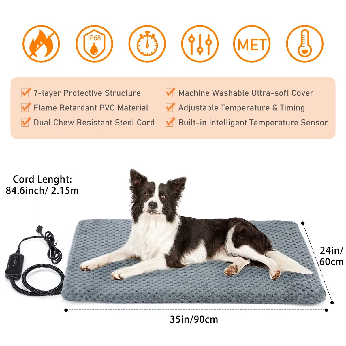 INVENHO - Haustier Heizkissen Wasserdicht Einstellbar mit Timer Haustier Heizkissen für Katzen Hunde Elektrische Heizkissen für Katzen Hunde