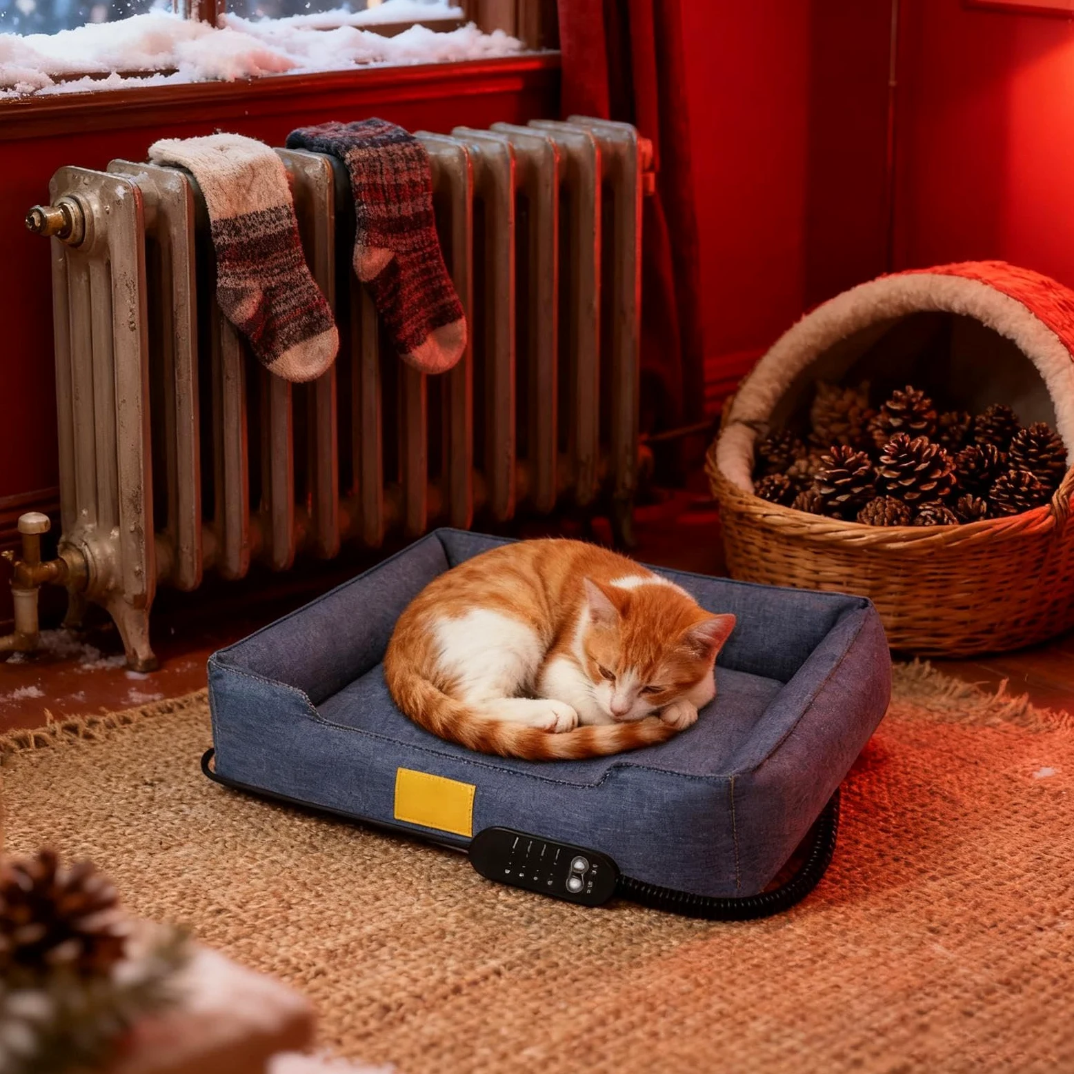 Heizdecke für Katzen Waschbare Heizmatte mit 4 Temperaturen und Timer | Warmes Hundebett Heizdecke Für Welpen Kleine Und Mittlere Hunde Kaltes Wetter Innenbereich Zuhause Wohnzimmer Balkon Wohnung