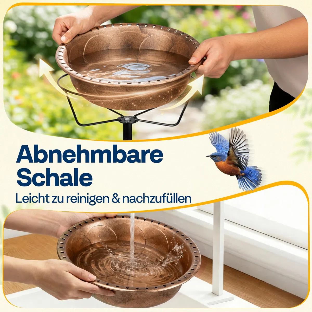 VIVOHOME Vogelbad für den Garten,Vogeltränke Stehend,35In Metall Vintage Freistehendes Vogelbad mit,Vogeltränke Groß Frostsicher Winterfest (Antike Bronze)