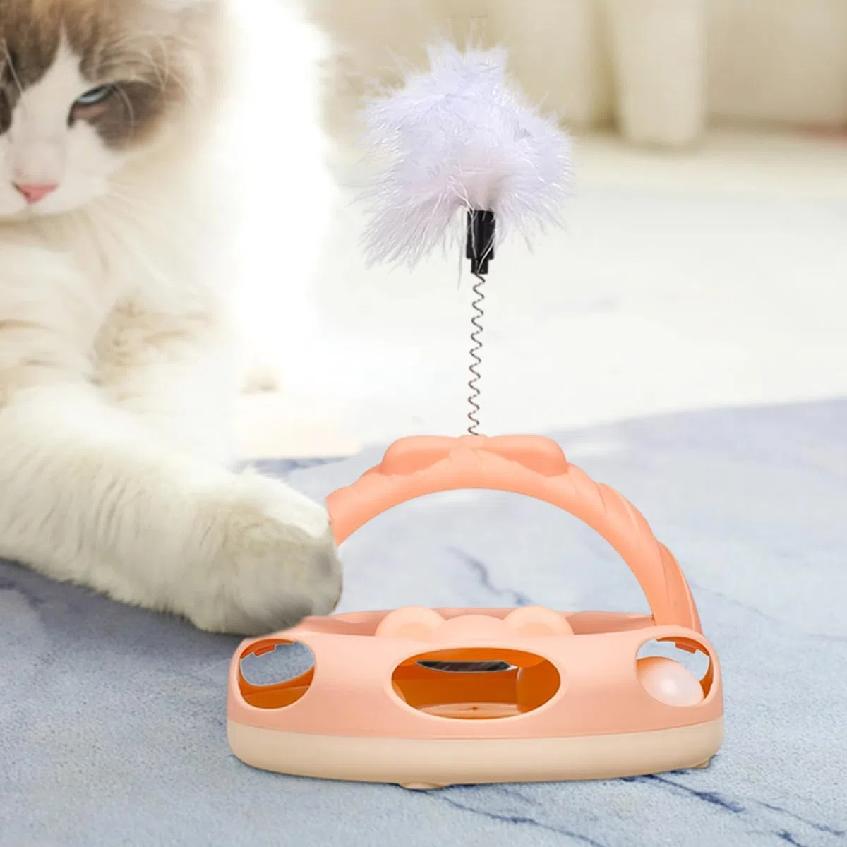 Katzenspielzeug, Katzenpuzzle-Drehteller-Ballspielzeug – Mentales Trainingspuzzle mit Federn