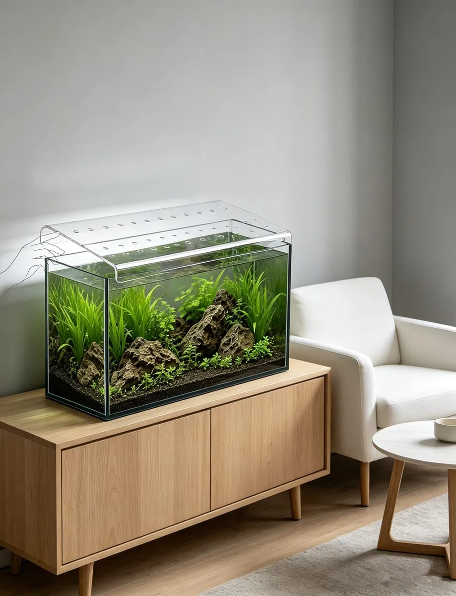 4 mm Dicke, transparente Aquarium-Deckelabdeckung, zweiseitig Gebogene Acryl-Abdeckplatte mit Belüftungslöchern, transparente Aquarium-Abdeckung for offene Aquarien(80X40cm/31.5X15.7in)