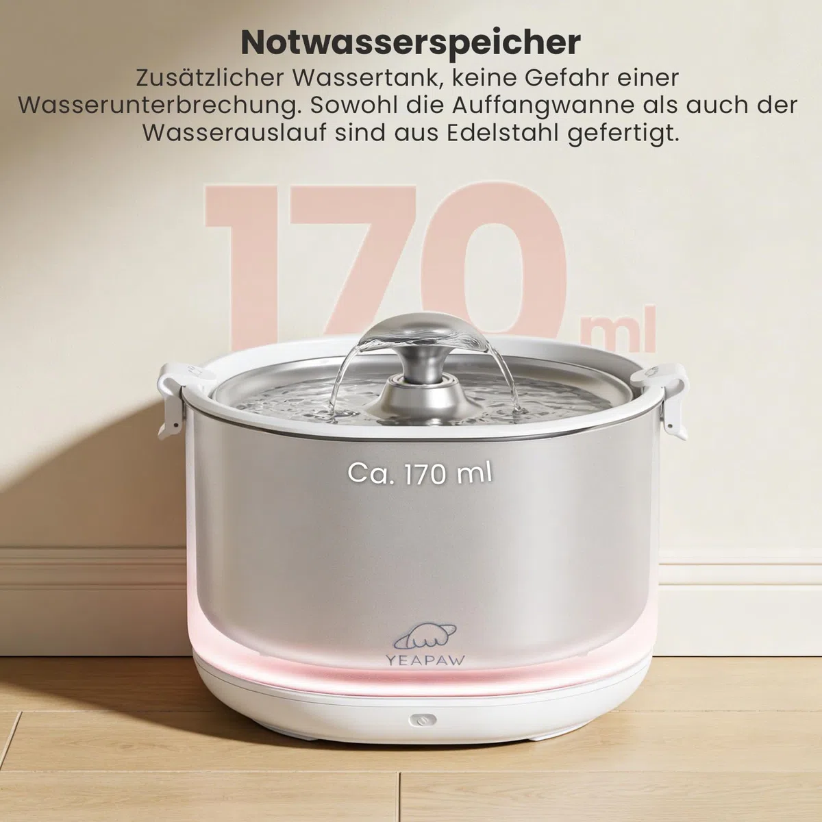 Katzenwasserbrunnen All-in-One Filter Edelstahl Eimer & Schüssel Kabelloser Haustier Wasserbrunnen 2.5L Wasserbrunnen für Katzen Indoor Spender Leicht zu reinigen BPA Frei Weiß