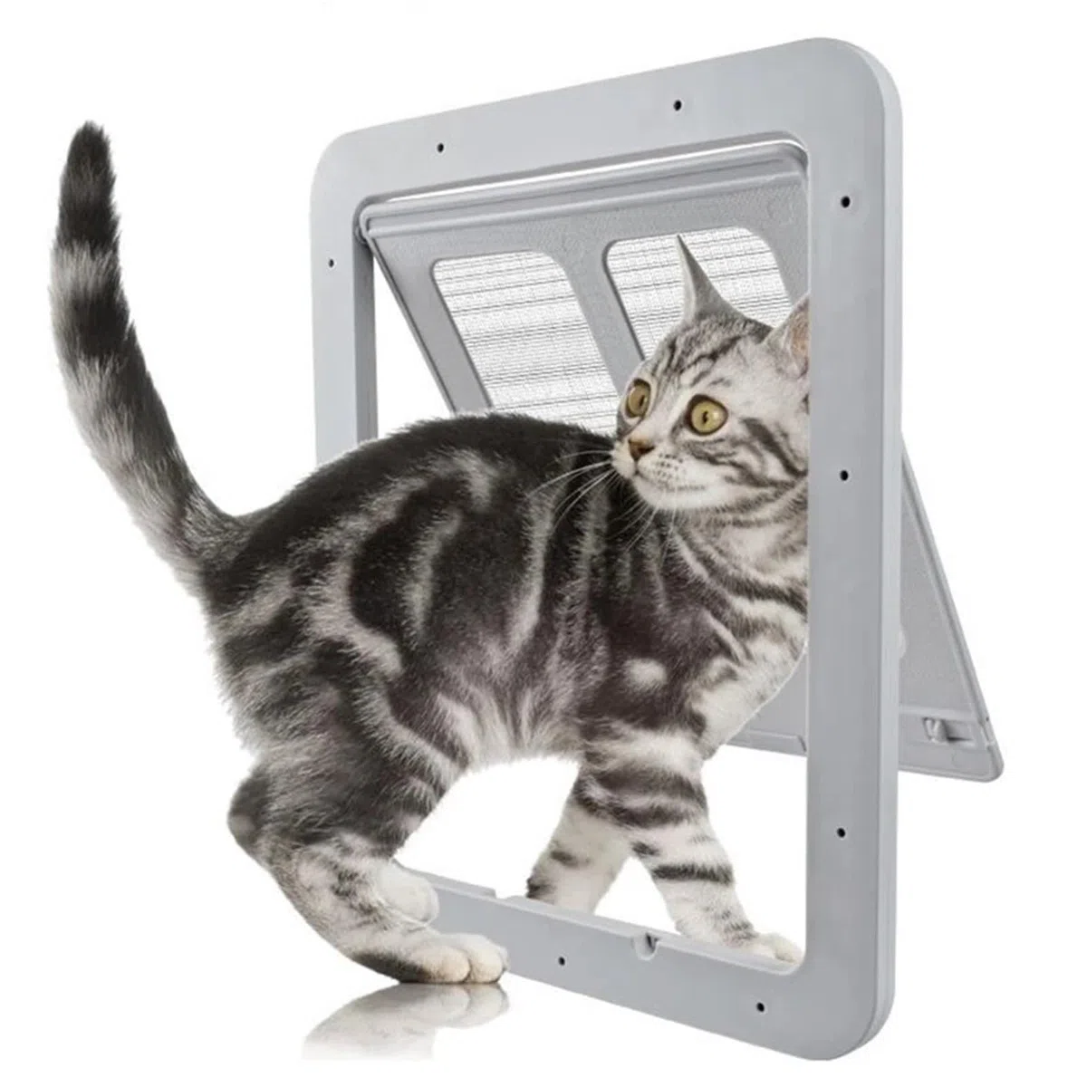 Katzenklappe Katzentor for den Innenbereich, Netz, hohe Tore, Bildschirm, hängender Magnet, Positionierungsfenster, Eintritt, Ausgang, Kätzchentür, Heimtierbedarf für Tür(White Small)