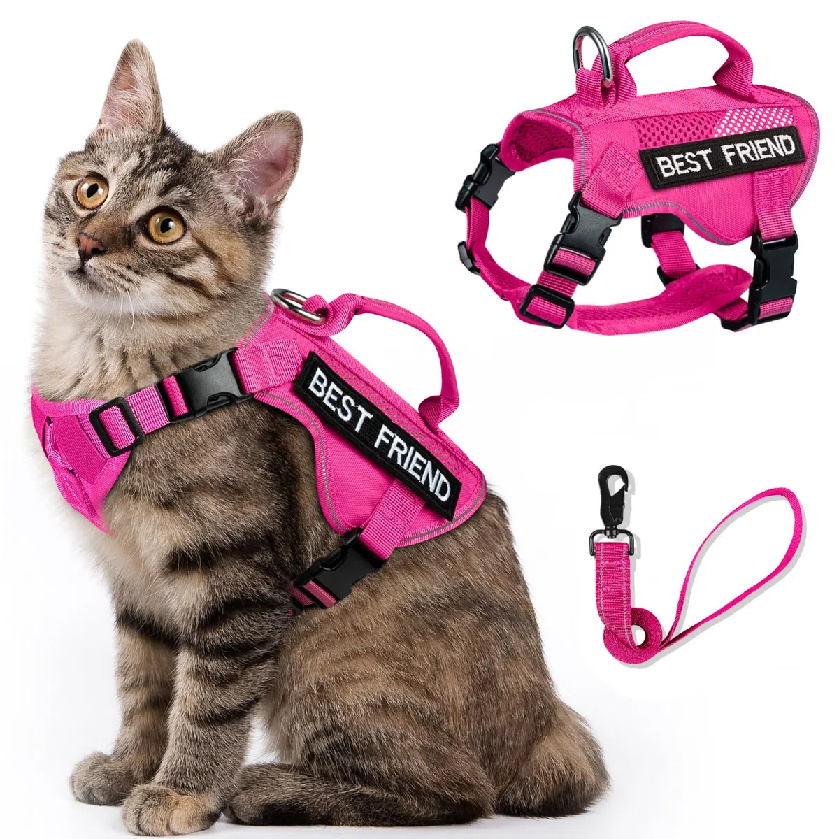 Taktisches Katzengeschirr mit Leine, Air-Mesh, für große Erwachsene, Katzengeschirr, ausbruchsicher, reflektierend (APink, L)