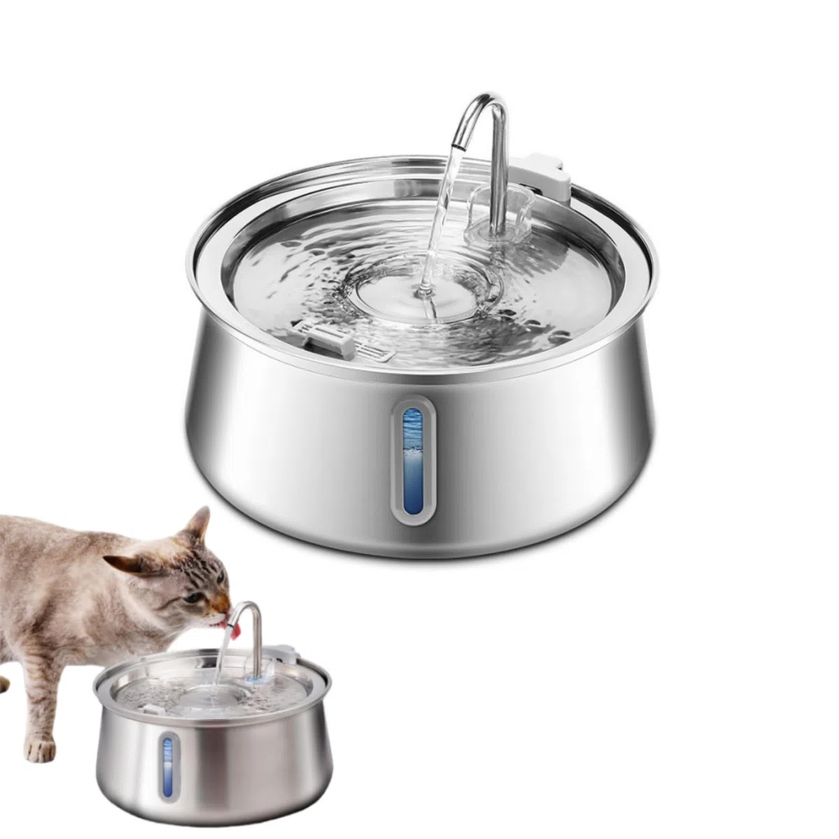 NordFlow 2.0 Katzenbrunnen,Edelstahl-Katzen-Trinkbrunnen 4 l, Geräuscharmes Design mit Wasserstandsanzeige, ideal für Katzen und Hunde